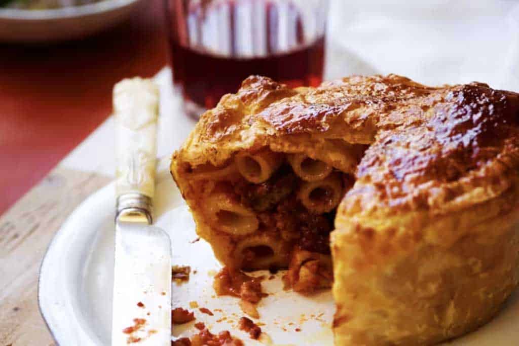 Timpana a baked pasta dish much loved in Malta