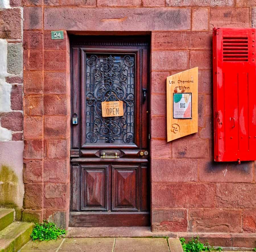 door to a small hotel albergue in the heart of St Jean Pied de Port
