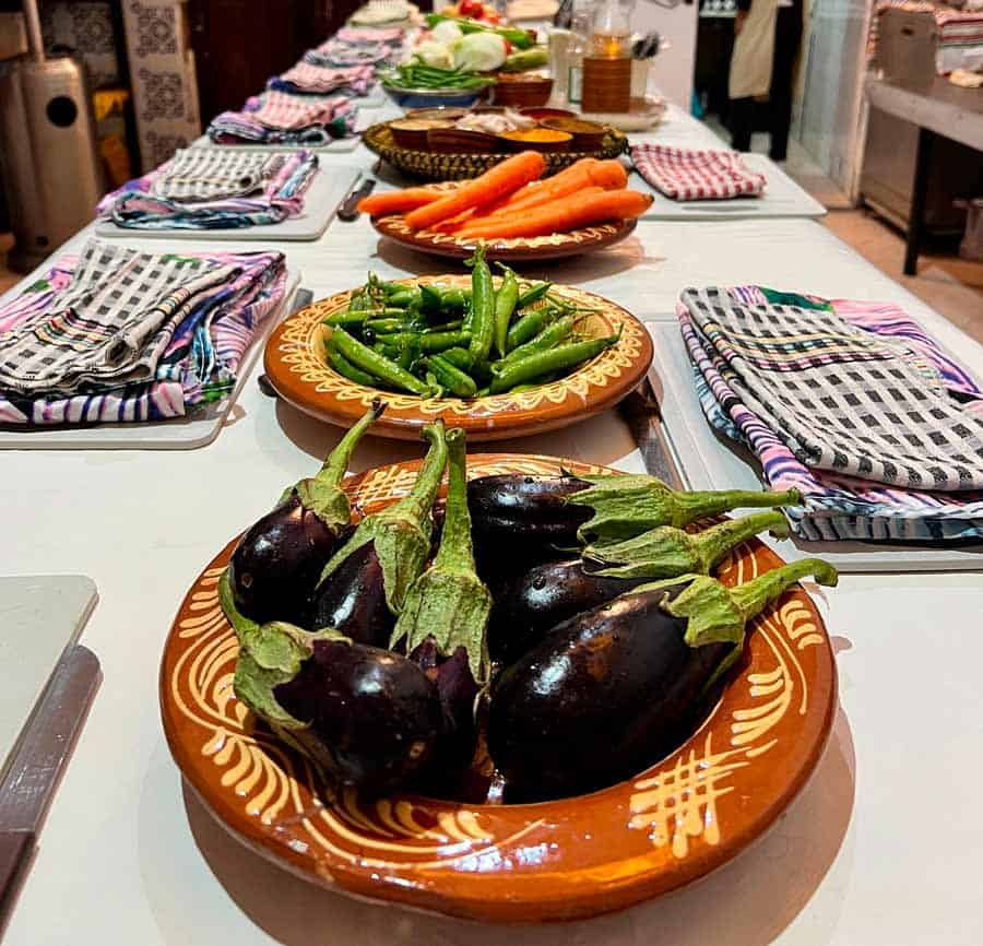 fresh vegetables from the market ready for us to prepare during our cooking class