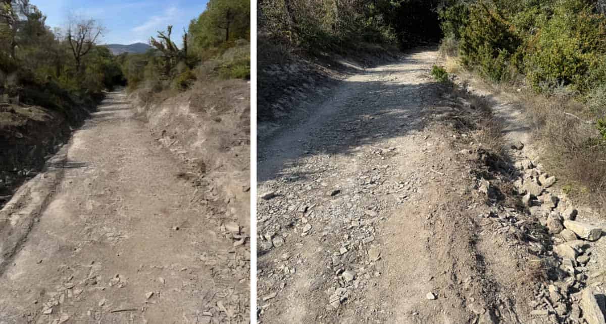 photos showing the new flatter trail after the local works to make it safer