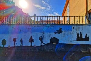 street art showing the Camino Ingles from Ferrol to the cathedral de Santiago