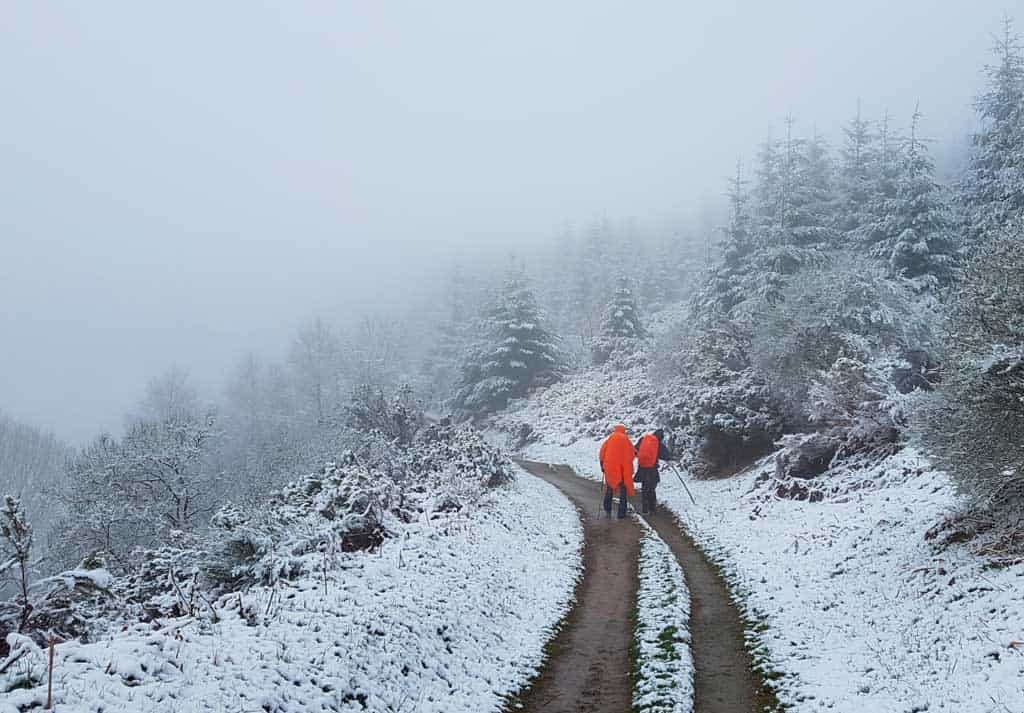 walking in the snow on the camino