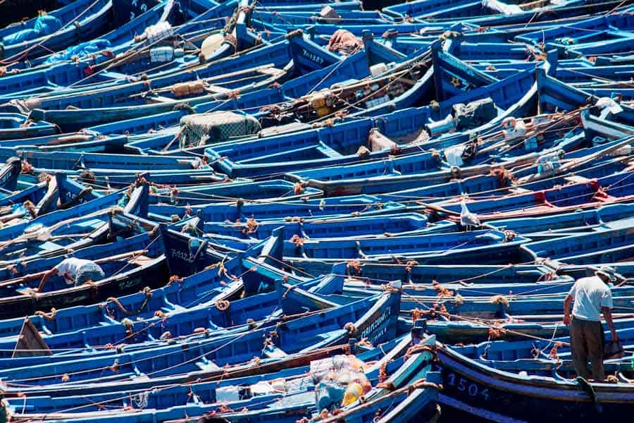 Image by Bernd from Pixabay of the famous blue fishing boats of Essaouira