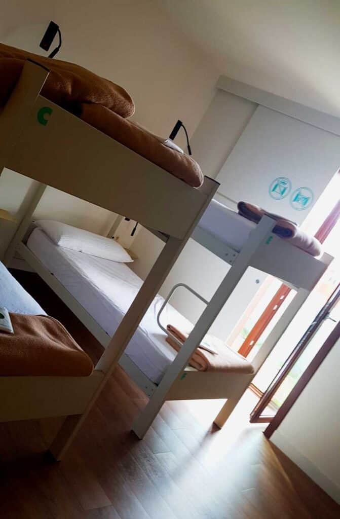 modern bunk beds in a pilgrim albergue