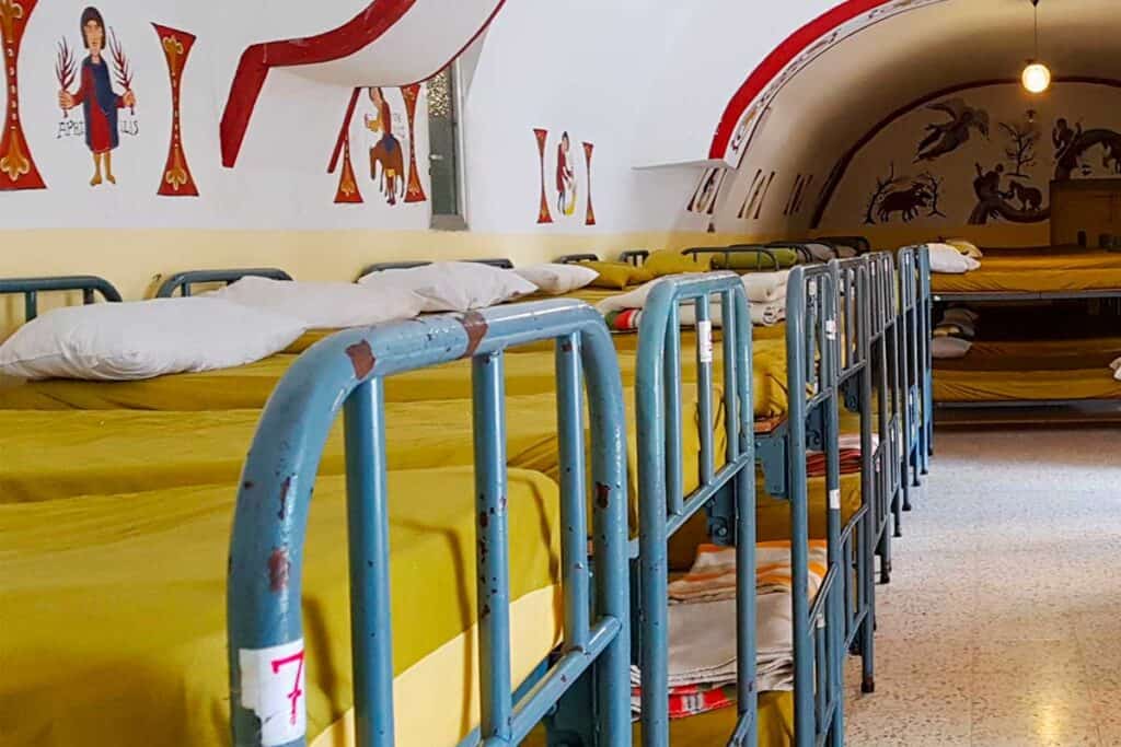 bunk beds in the pilgrim albergue in Samos on the Camino Frances