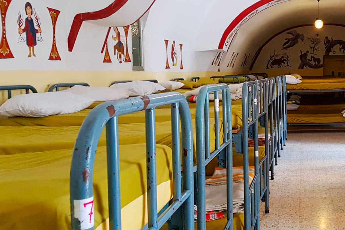 bunk beds in the pilgrim albergue in Samos on the Camino Frances