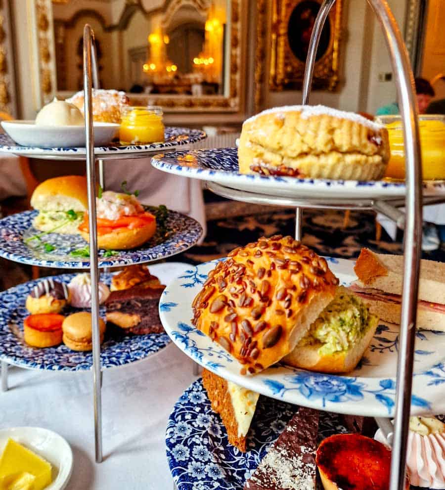 stands loaded with sandwiches and cakes and scones for our afternoon tea
