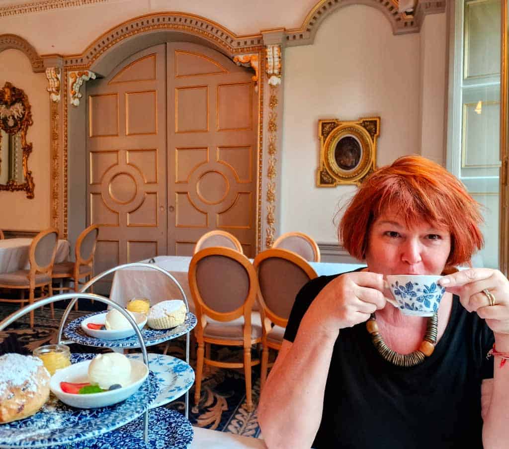 me, very much enjoying my afternoon tea in Markree Castle!