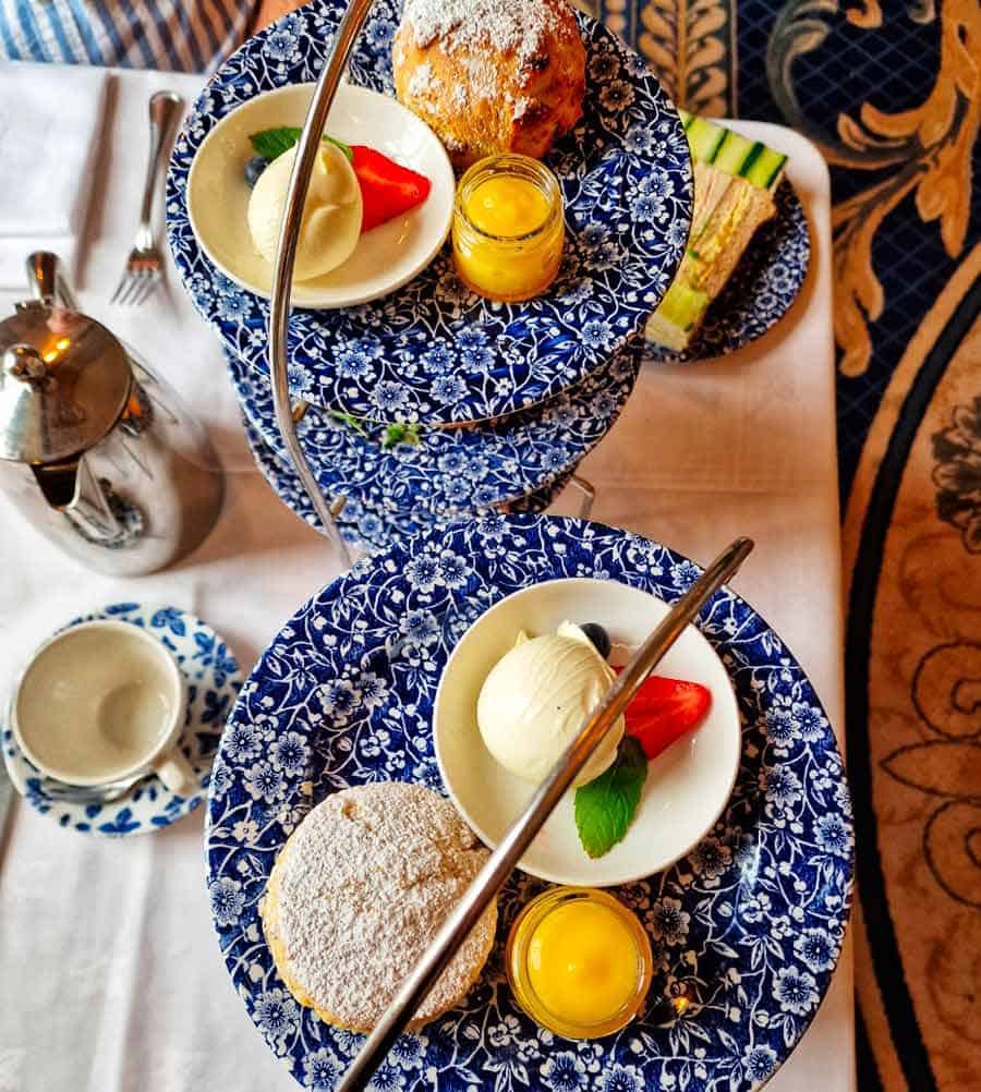 scones and cream and lemon curd just waiting to be eaten during our afternoon tea in Sligo