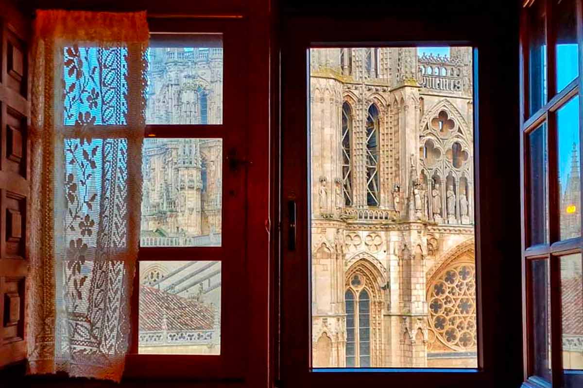 view of burgos cathedral from the window of my hotel