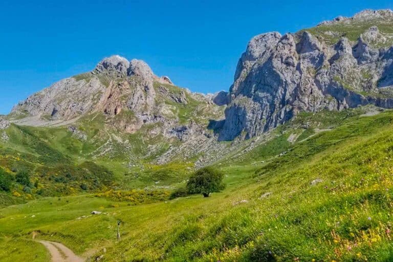 views of the Picos de Europa and Fuenta De on one of our favourite routes, the Camino Lebaniego