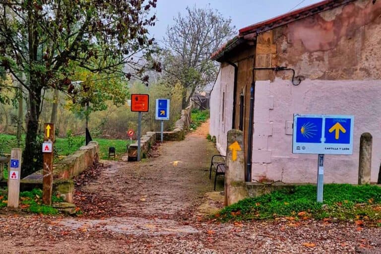 Camino arrows leaving Belorado I always smile at the multitude of Camino Markers from arrows to posts to signs, all at the same junction!