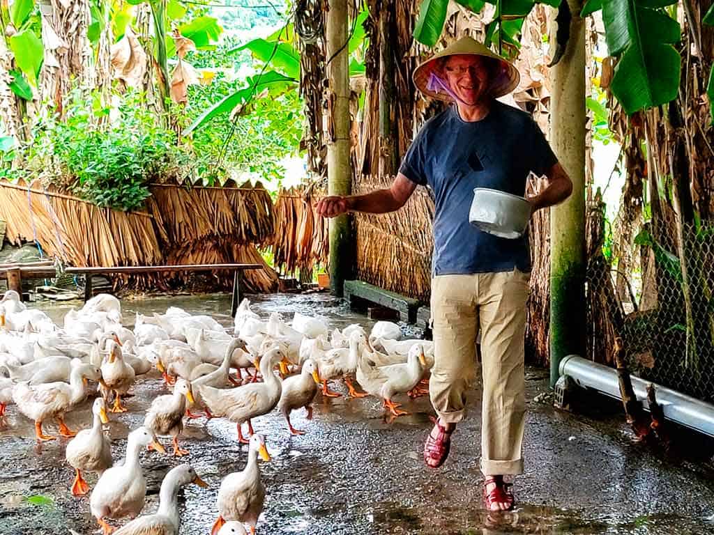 Gerry feeding the ducks at Duck Stop