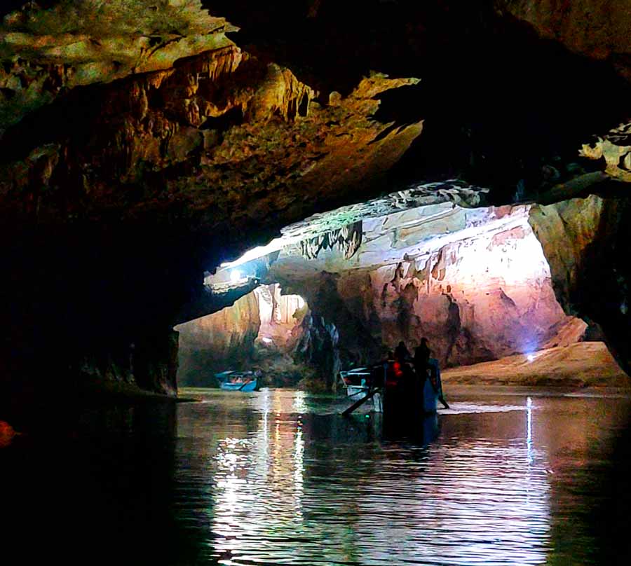 the traditional boat taking us along the river and into Phong Nha cave
