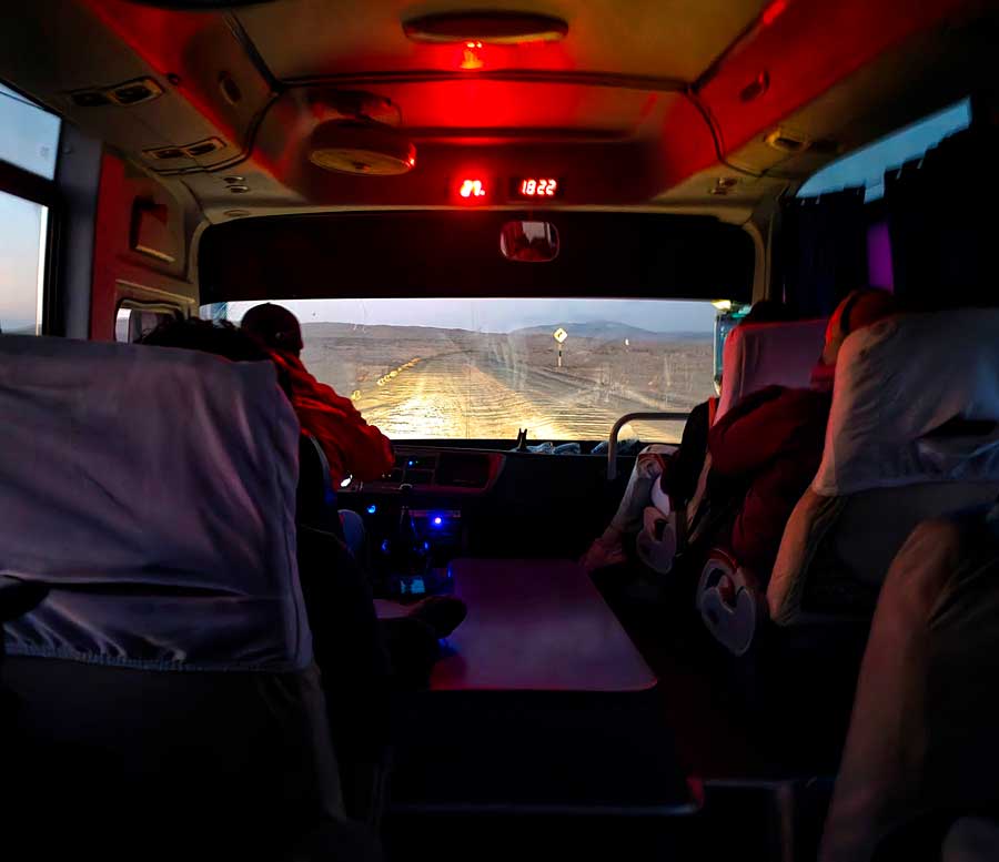 inside the bus on the way back to Paracas - it got a little bumpy!