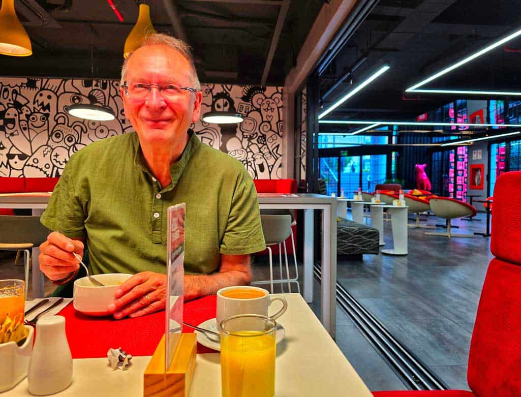 gerry enjoying breakfast in the Radisson