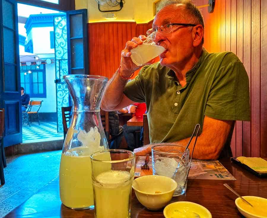 Gerry enjoying lemon drinks at Gran Bitute in lima historic centre