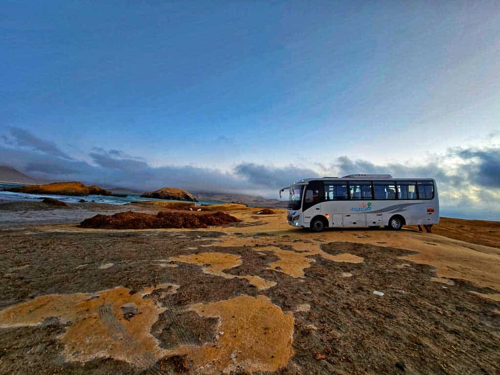 bus waiting for the group to take us back to Paracas