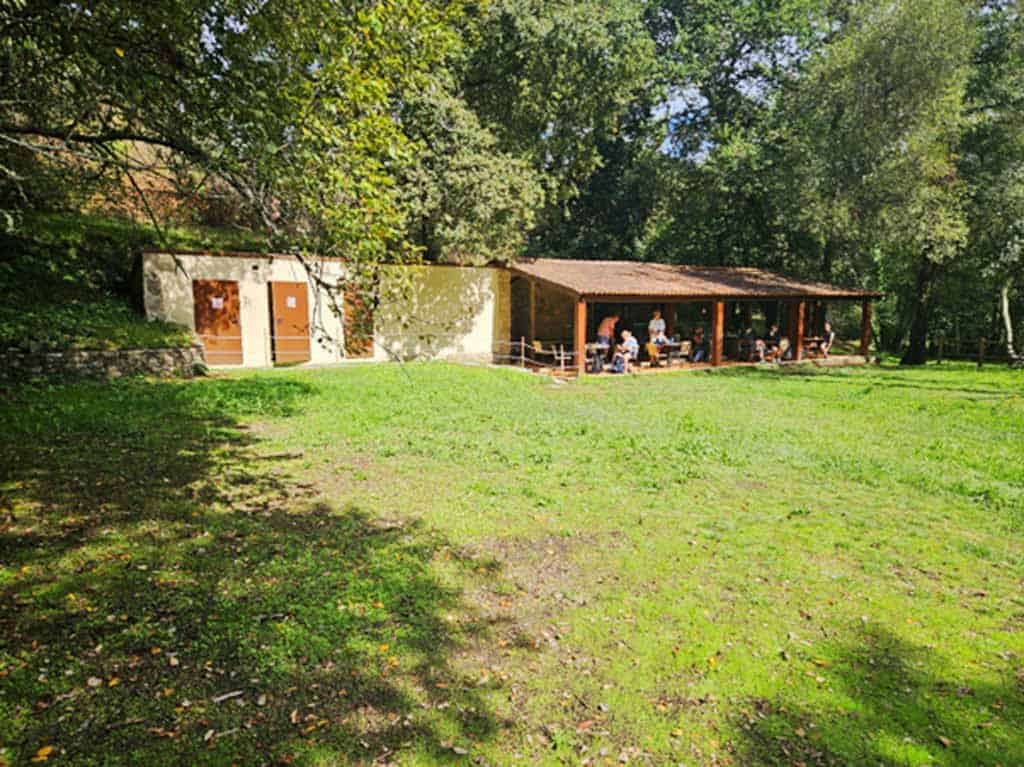 pilgrims in the cafe at the end of the Stone and Water trail