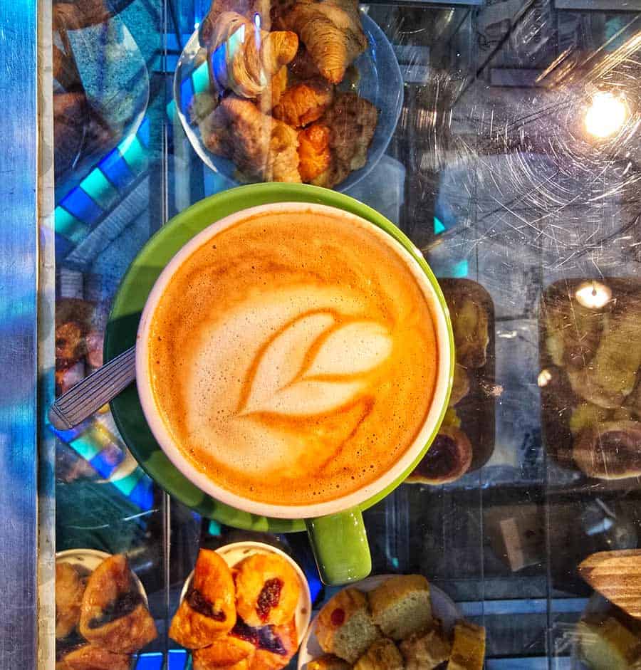 wonderful cup of coffee in San Telmo market with  small pastries