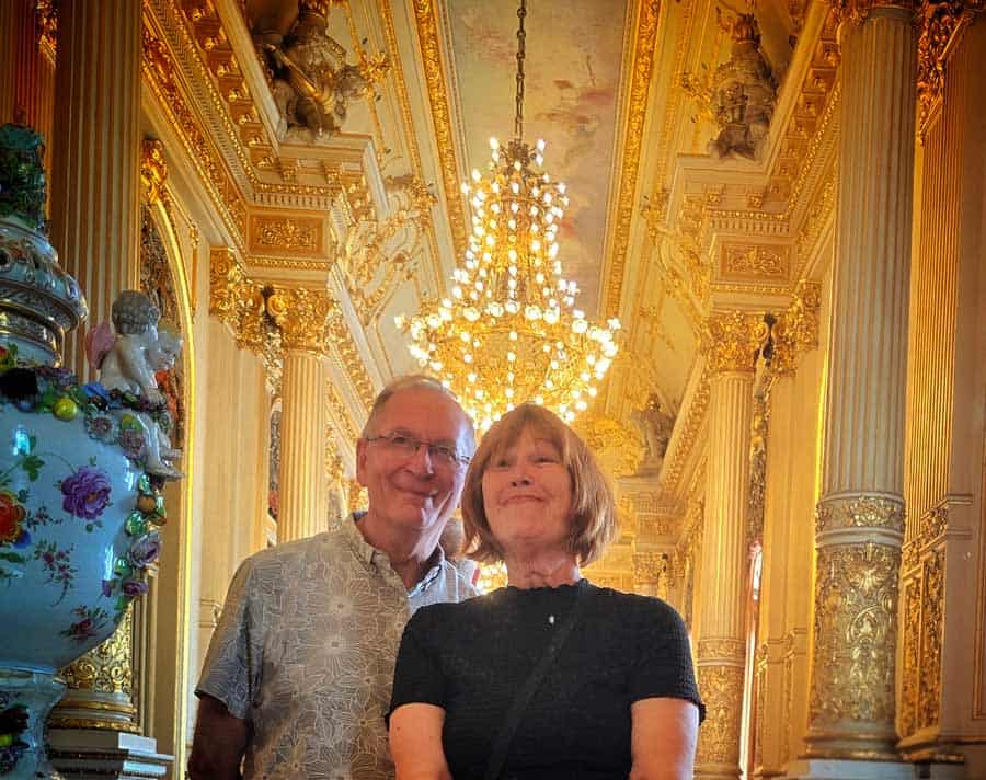 colleen and gerry reflected in the mirror at the Opera House in Buenos Aires