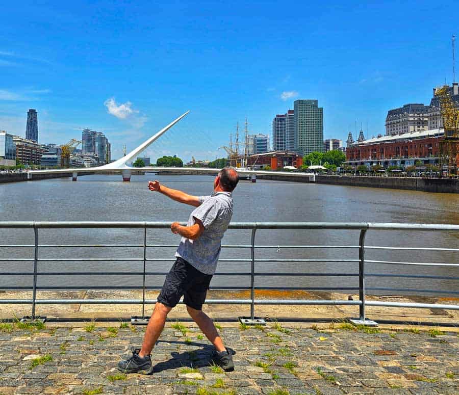 Gerry striking a tango pose to mirror the Puente de la Mujer