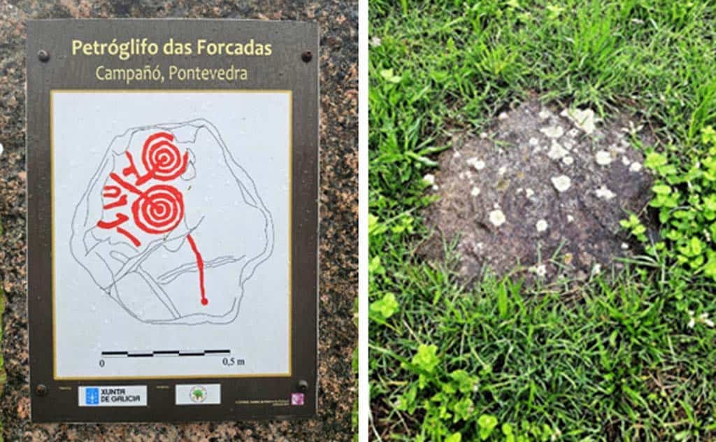 sign marking petroglyphs carved into a rock