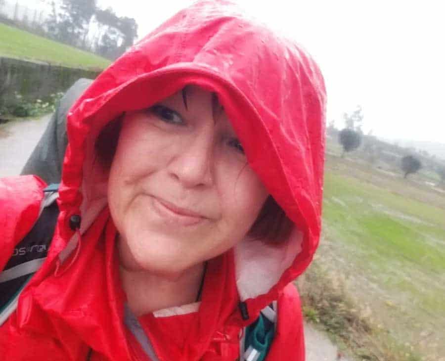 colleen walking the camino in the rain